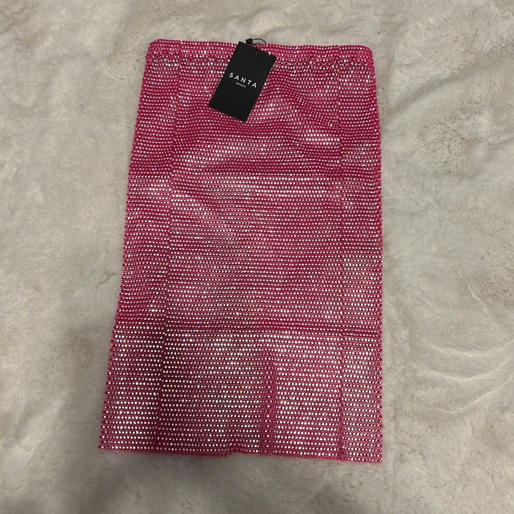 Santa Brands Hot Pink Rhinestone Crystal Mesh Mini Skirt - Picture 8 of 11
